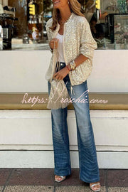 Manteau zippé à manches longues et sequins – Haut de fête coupe ample