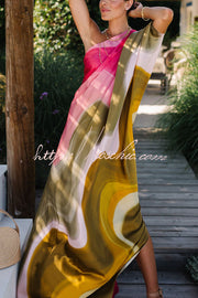 Satin Tie Dye One Shoulder Maxi Dress | Vacation Style