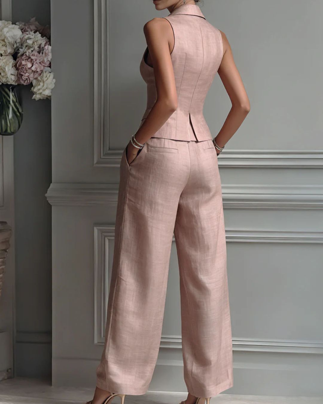 Tailored Waistcoat and Pleated Wide-Leg Pants Set