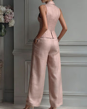 Tailored Waistcoat and Pleated Wide-Leg Pants Set