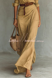 Long Sleeve Wrap Slit Maxi Dress – Loose Lapel Shirt Style