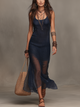 Navy Sheer Slip Maxi Dress with V-Neckline