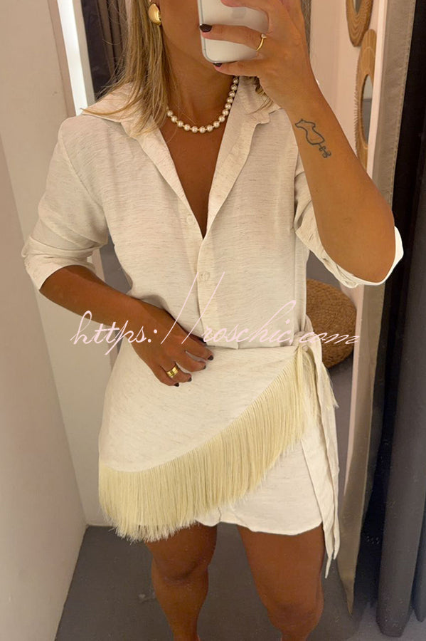 Linen Blend Blouse & Tassel Mini Dress Cover-Up Set