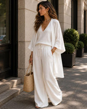 Sleeveless V-Neck Wide-Leg Three-Piece Set