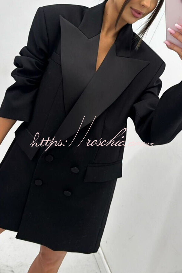 Satin Lapel Oversized Blazer – Long Sleeve Office Jacket