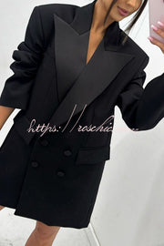 Satin Lapel Oversized Blazer – Long Sleeve Office Jacket