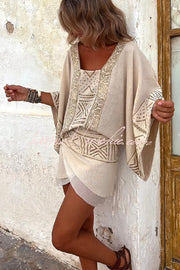Linen Blend Ethnic Print Wrap Mini Skirt | Vacation Style
