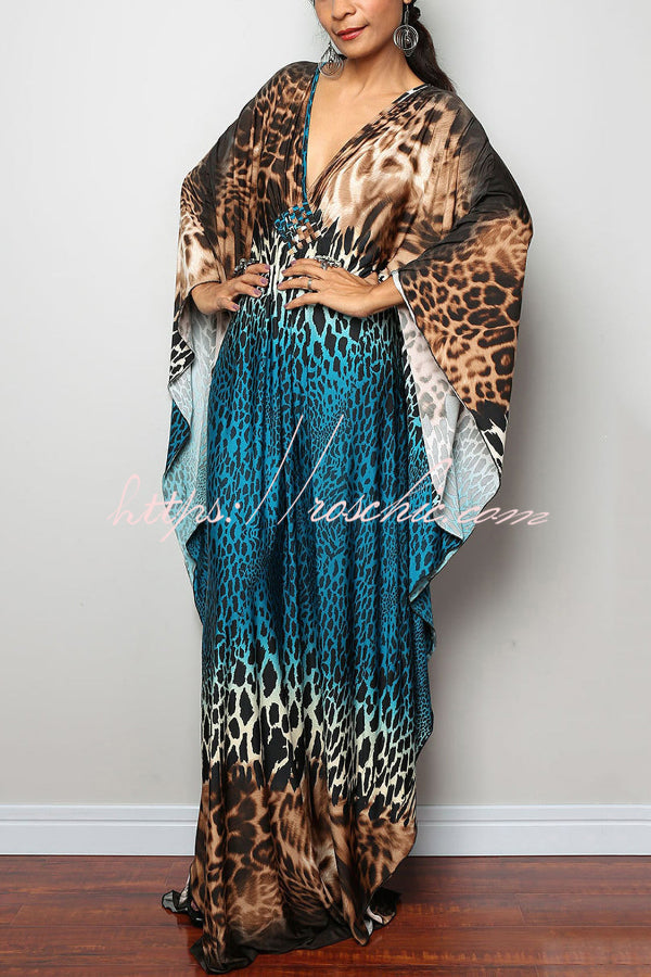 Printed Batwing Sleeve Loose Maxi Dress for Vacation