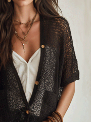 Open-Knit Bohemian Cardigan in Midnight Black – Resort Wear
