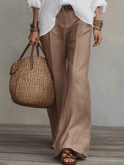 Women's Linen Shirt & Wide-Leg Trousers Set – Sand Brown