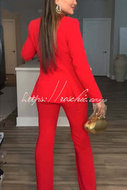 Women's Lapel Blazer & Straight-Leg Pants Suit Set