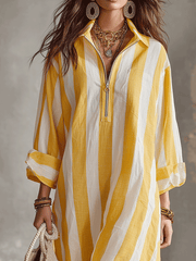 Yellow & White Stripe Relaxed Midi Dress for Resort Wear
