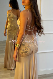 Sequin Halter Neck Slim-Fit Slit Maxi Dress