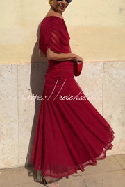 Printed V-Neck Waisted Mesh Maxi Dress for Vacation