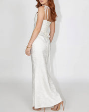 Lace Mermaid Tie-Strap Backless Maxi Dress