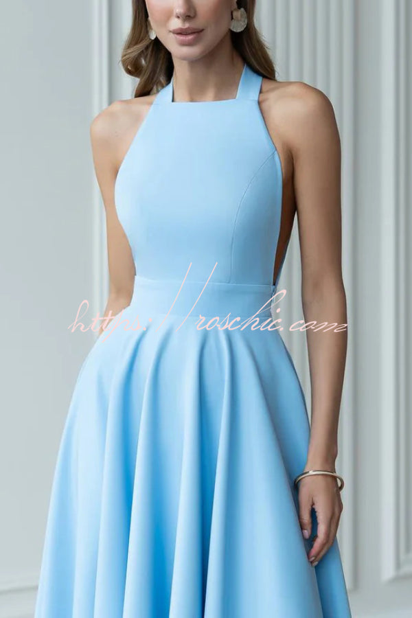 Halter Neck Bow Tie Midi Dress – Waist-Cinching Style