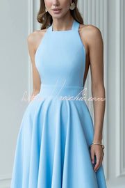 Halter Neck Bow Tie Midi Dress – Waist-Cinching Style