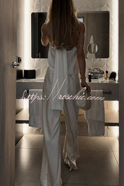 Satin Halter Two-Piece Wide Leg Pants Set