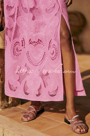 Cutout Embroidery Lace High-Rise Maxi Skirt with Side Slit