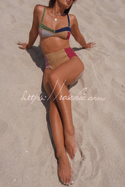 Glitter Color Block High Waist Bikini Swimsuit