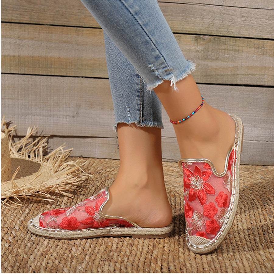 Linen Woven Flat Slippers – Round Toe Casual Slide