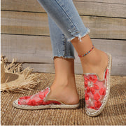 Linen Woven Flat Slippers – Round Toe Casual Slide