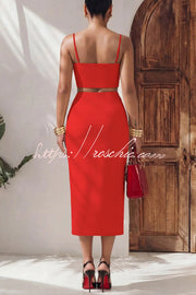 Spaghetti Strap Crop Top & Asymmetrical Midi Skirt Set