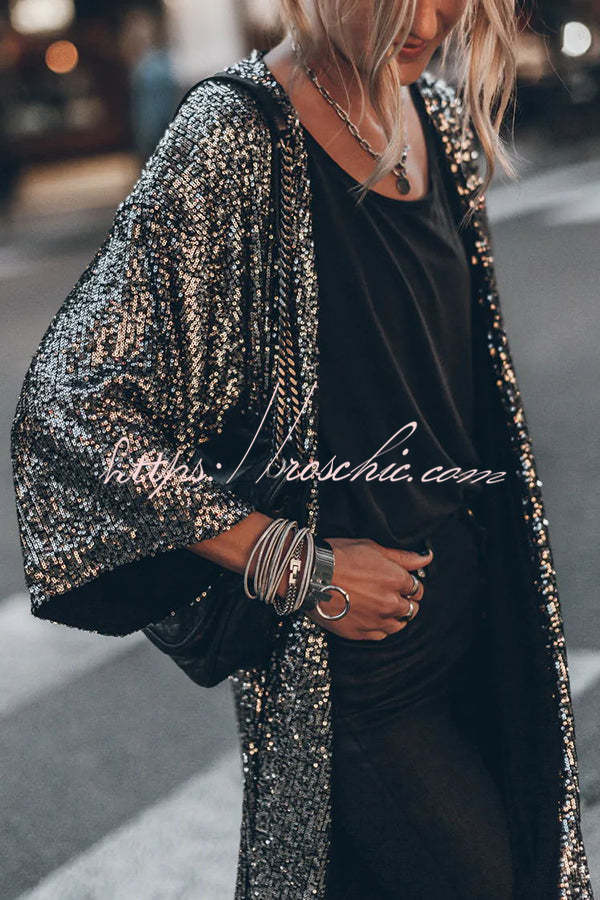 Kimono à manches cloche à sequins | Dissimulation de soirée disco