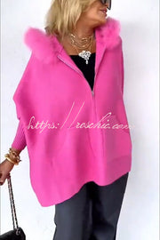 Women's Knit Hooded Cardigan – Loose Fit Long Sleeve Zip-Up