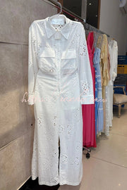 Embroidered Lace Long Sleeve Jumpsuit with Elastic Waist
