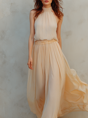 Striped Halter Crop Top and High-Waisted Skirt Set