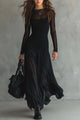 Mesh-Panel Maxi Dress – Long Sleeve Slim Fit