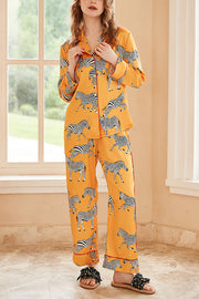 Yellow Zebra Print Long Sleeve Two-Piece Lounge Set