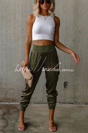 Satin High Waist Joggers with Pockets – Ankle Length