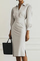 Lapel Long Sleeve Slim Waist Midi Dress