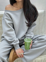 Sloping Shoulder Top & Wide-Leg Co-ord Set