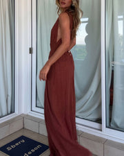 V-Neck Lace-Up Jumpsuit for Vacation & Resort Wear