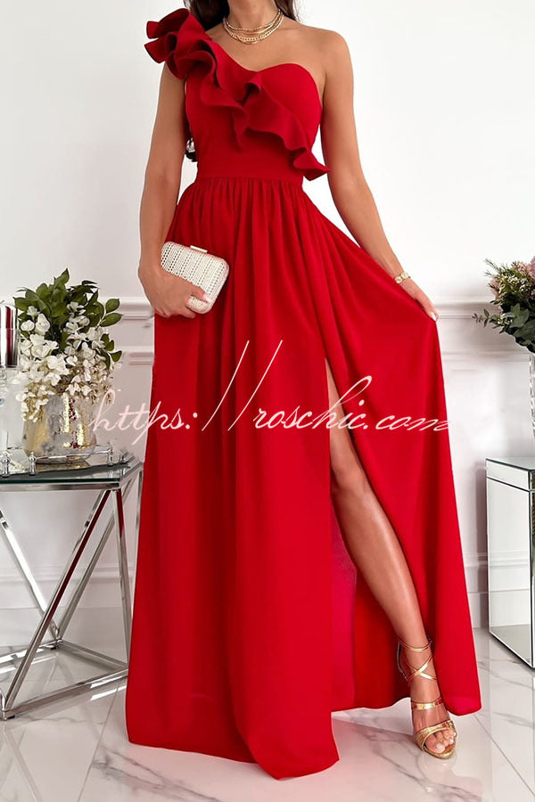 Ruffle One Shoulder Maxi Dress – Loose Fit Party Style