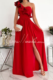 Ruffle One Shoulder Maxi Dress – Loose Fit Party Style