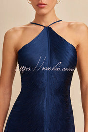 Robe longue dos nu métallisée avec fente à franges