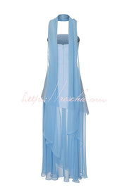 Off Shoulder Chiffon Maxi Dress with Structured Top & Slit