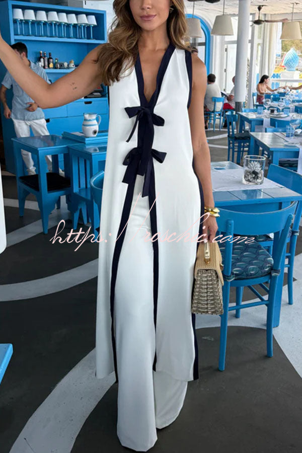 Colorblock Bow Detail Slit Midi Top & Pants Set