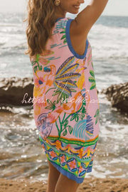 Printed Sleeveless Loose Mini Dress with Pockets