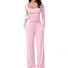 Duniii Square Neck Crop Top & Wide-Leg Pants Set