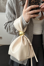 Retro Pleated Bucket Bag with Zipper Closure