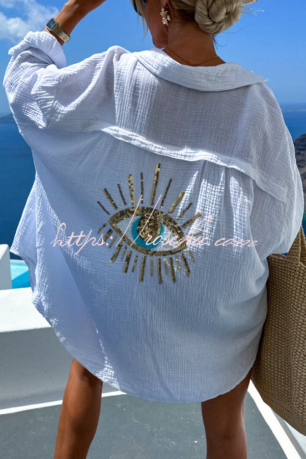 Linen Blend Sequin Oversized Shirt | Vacation Cover-Up