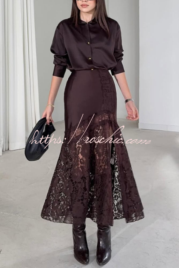 Satin Texture Long Sleeve Loose Shirt | Office Blouse