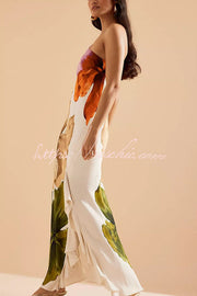 Floral Print One Shoulder Maxi Slip Dress with Side Ruffles