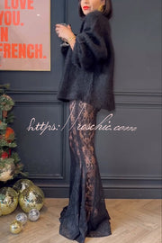 Lace Fishtail Hem Stretch Pants – High Rise Party Wear