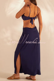 Ensemble trois pièces bikini et robe cache-cœur à bretelles en métal